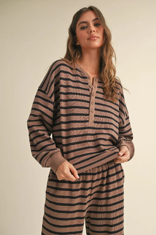 classic tops for women -Striped Terry Pullover Top