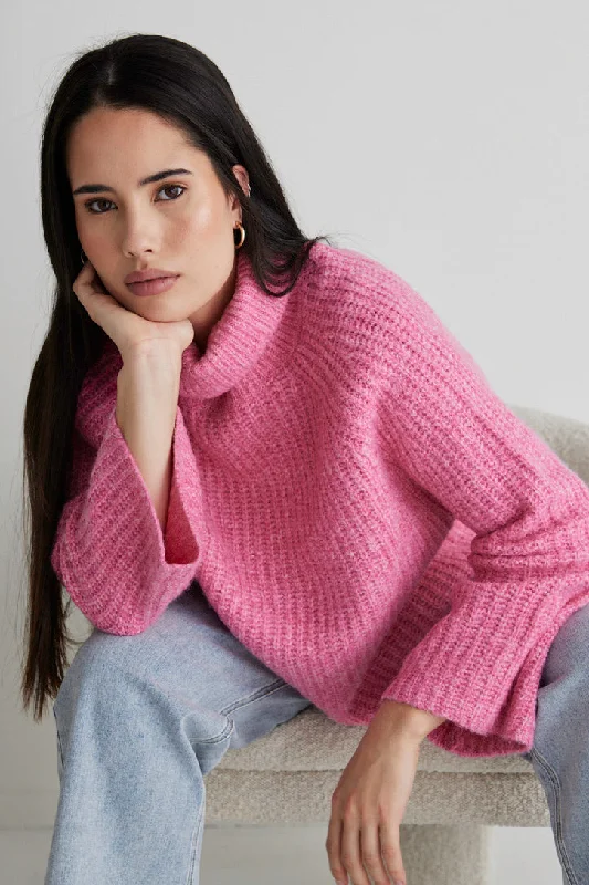 women's ruffled blouses -Sundays Barbie Marle Chunky Roll Neck Knit Jumper