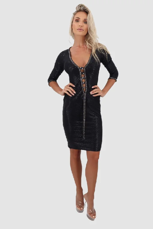 women's belted dresses -Black Dragon Dress