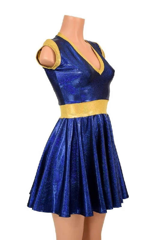 women's button-up dresses -Blue & Gold Skater Dress