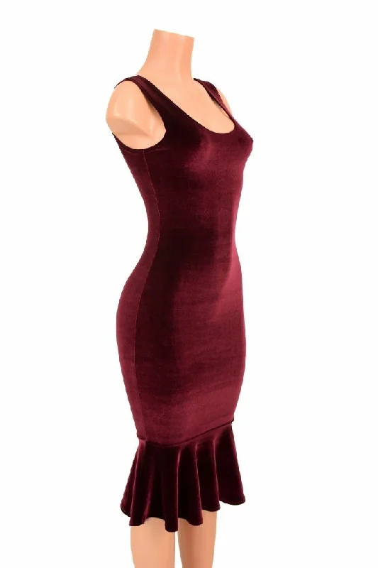 trendy dresses for women -Burgundy Velvet Wiggle Dress