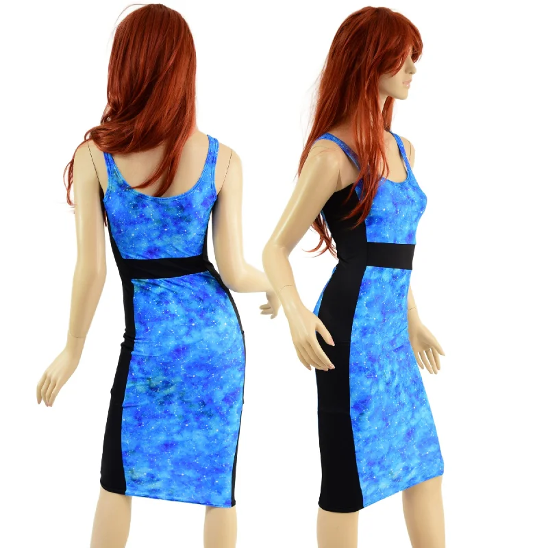 ladies' knee-length dresses -Color Blocked Side Panel Wiggle Dress with Cargo Pockets