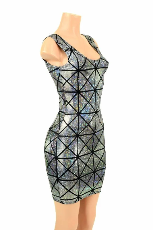 women's puff sleeve dresses -Cracked Tile Holographic Tank dress