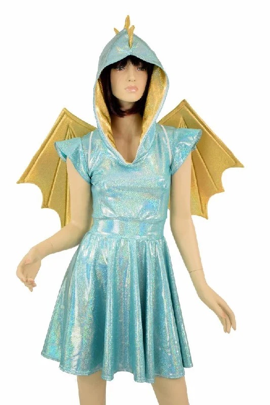 trendy tulle dresses for women -Dragon Hoodie Skater Dress with Wireless Wings