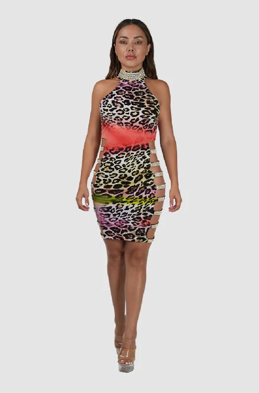 ladies' ruched dresses -Evelina New Multi Color Spotted Dress