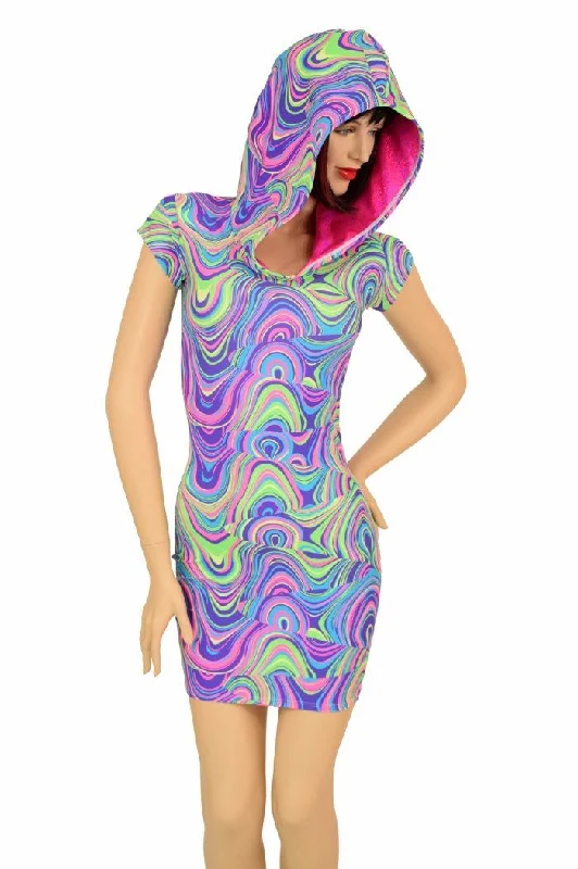 women's tiered dresses -Glow Worm Hoodie Dress