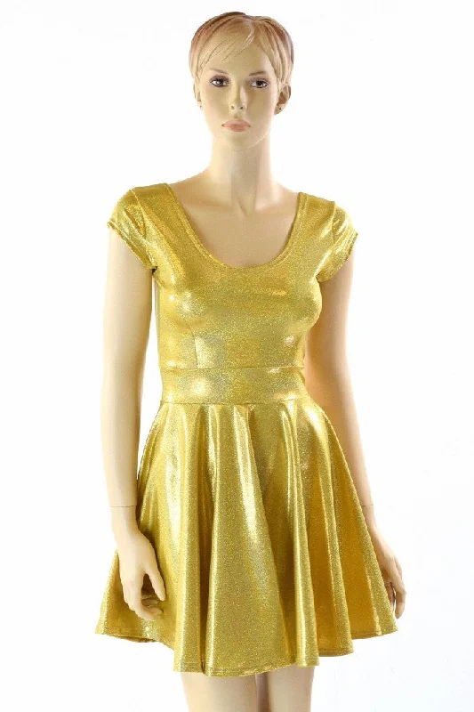 women's shirt dresses -Gold Sparkly Jewel Skater Dress