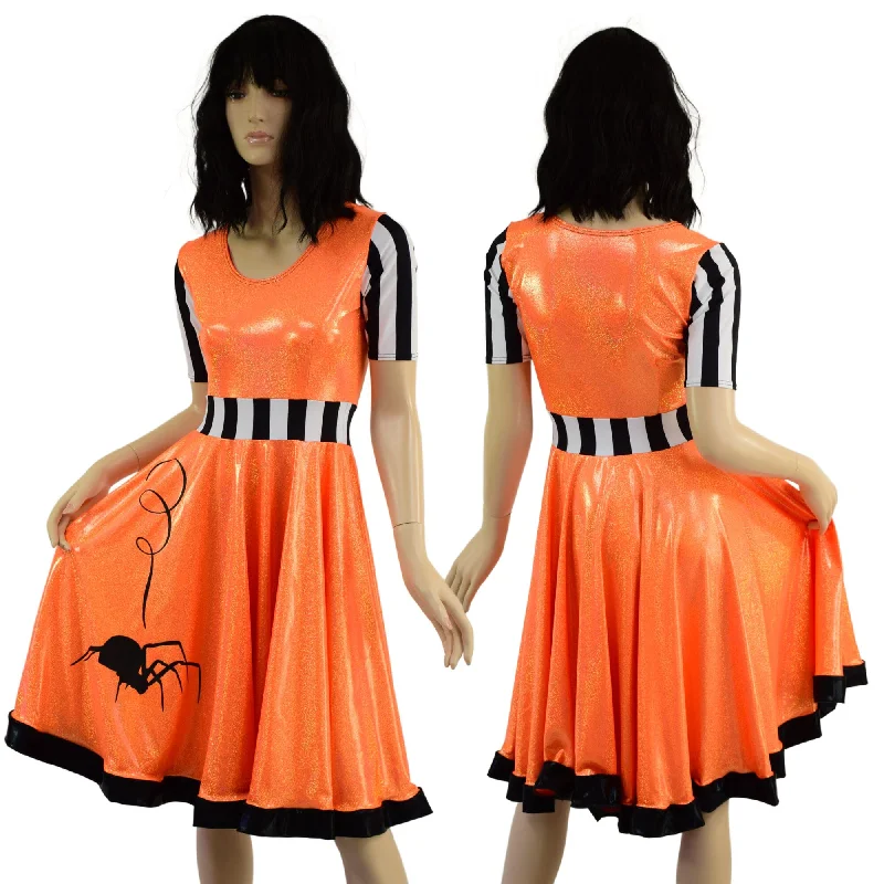 ladies' vintage-style dresses -Halloween Mid Length Spider Dress