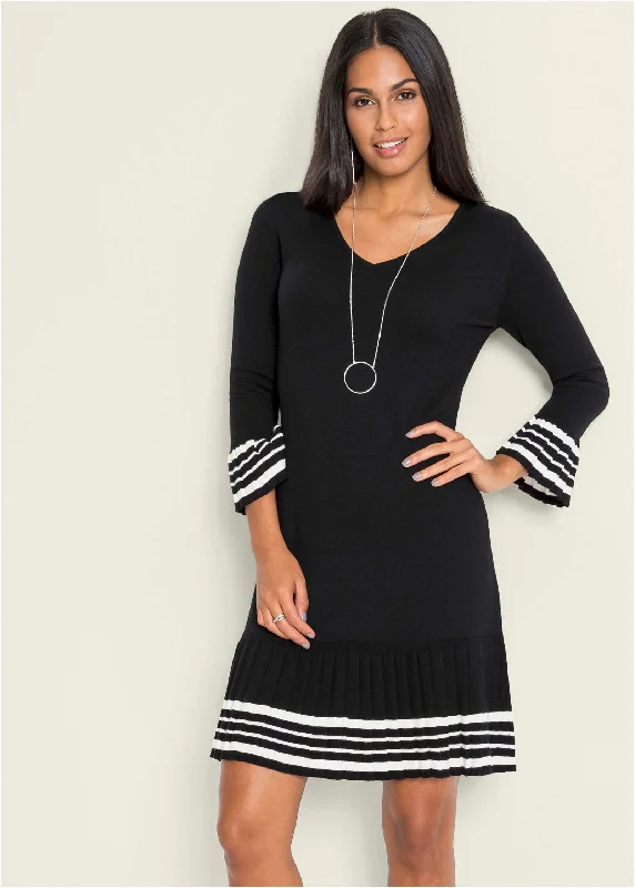 stylish mermaid dresses for women -Stripe Sleeve Dress - Black & White