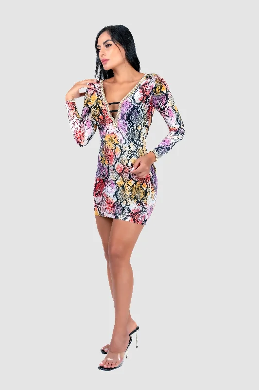 women's bodycon dresses -Jennifer Colorful Snake Print Dress