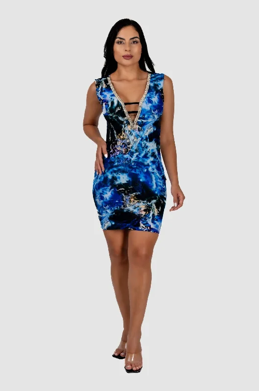 women's formal dresses -Jennifer Marble Blue W Gold Dress