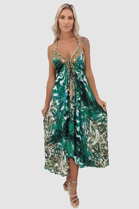 women's A-line dresses -Santorini Green Marble Dress