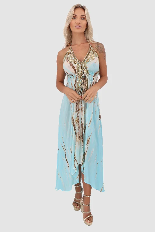 women's casual dresses -Ibiza Aqua Tie Dye Dress