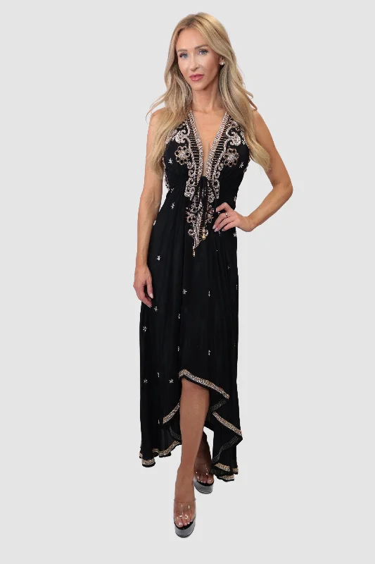 women's ruffled dresses -Bali Black Dress