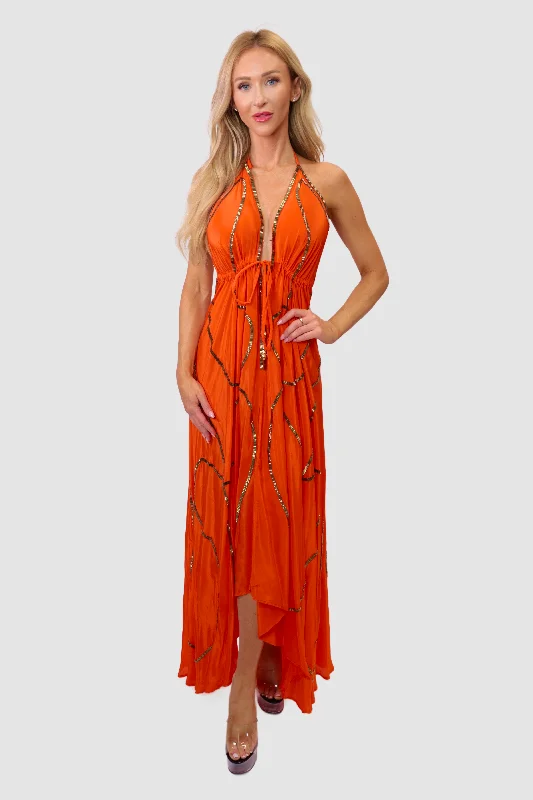 ladies' asymmetric hem dresses -Tulum Orange Dress