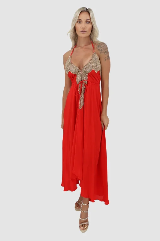 elegant evening dresses for women -Mallorca Red/Gold Dress