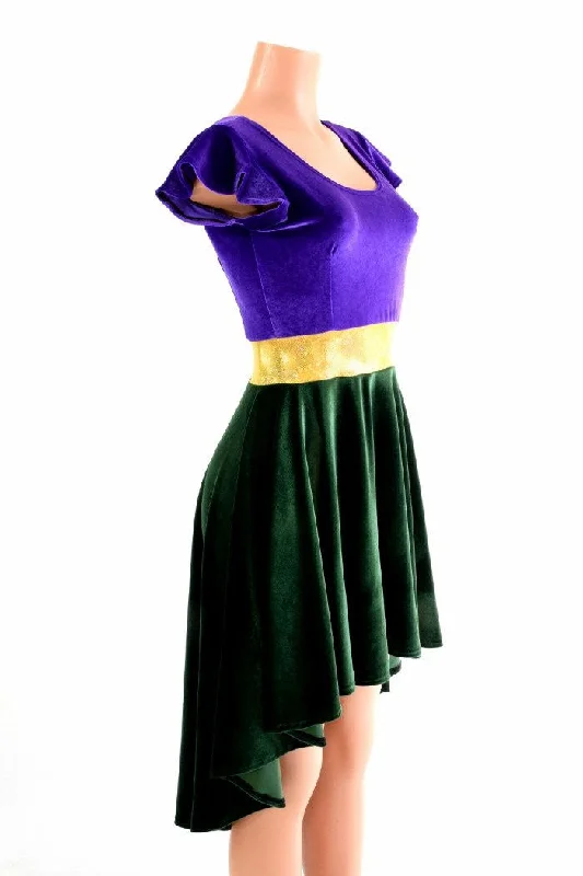 women's tiered dresses -Mardi Gras Velvet Hi Lo Skater Dress