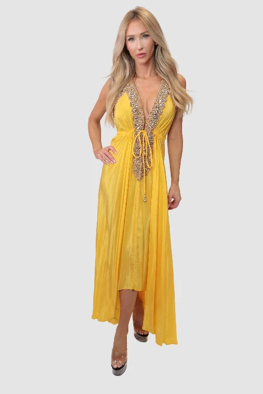 women's slit maxi dresses -Marrakesh Yellow Dress