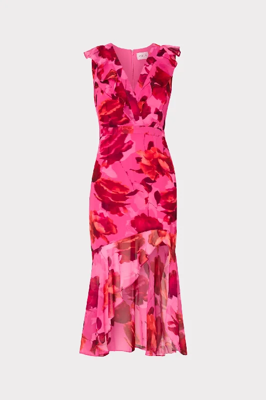 women's bodycon dresses -Nanci Blurred Blossom Ruffle Dress