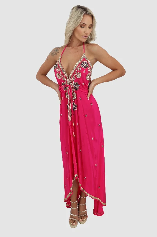 ladies' tulip hem dresses -Bali Fuchsia Dress