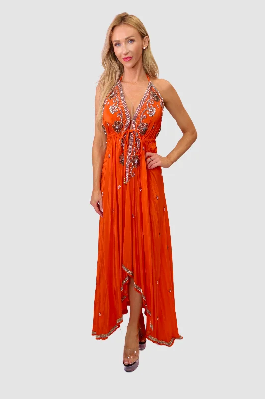 elegant wrap dresses for women -Bali Orange Dress