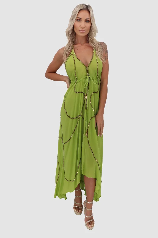 elegant knee-length dresses for women -Lime W Gold Dress