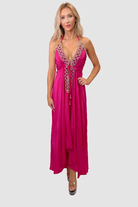 ladies' off-the-shoulder dresses -Marrakesh Fuchsia Dress