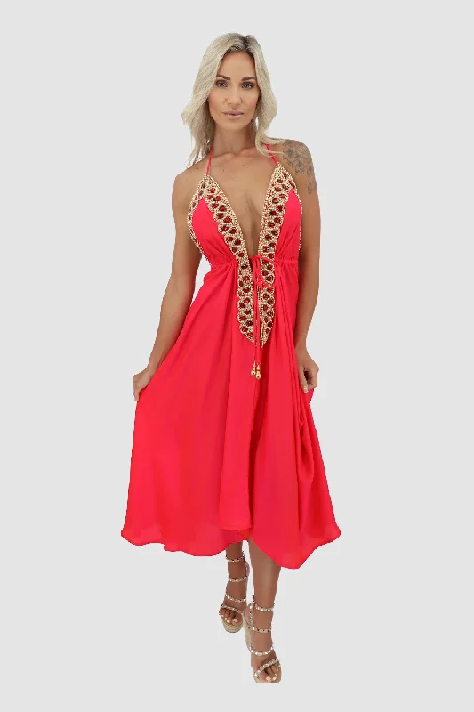 women's boho dresses -Fuschia 2 Tone