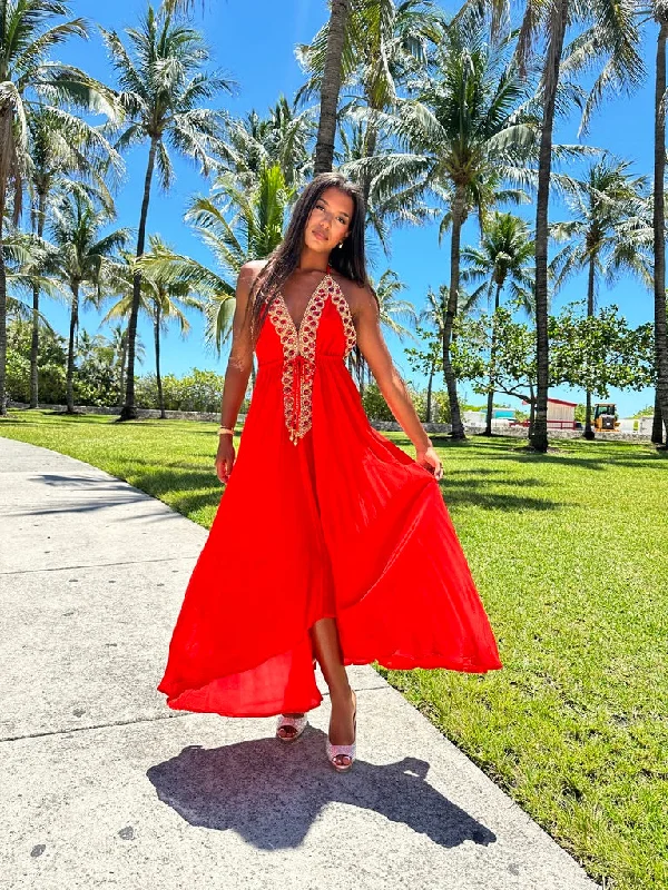 women's cocktail dresses -Marrakesh Red w Red Dress