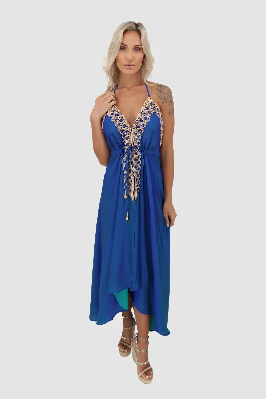 ladies' party dresses -Marrakesh Teal Dress