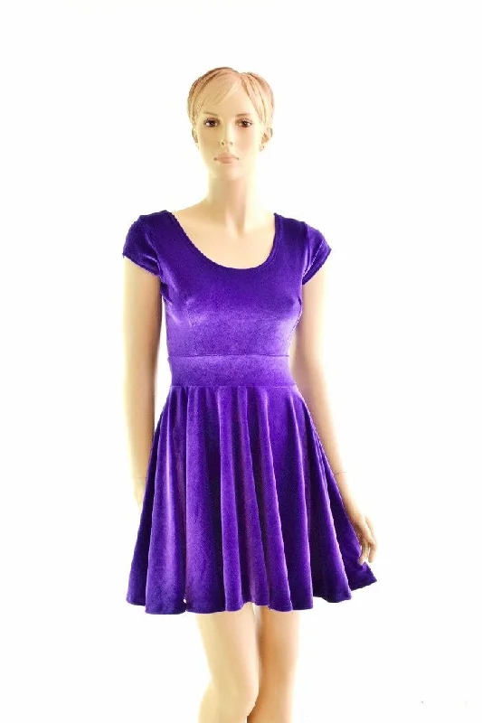 women's one-shoulder dresses -Purple Velvet Skater Dress