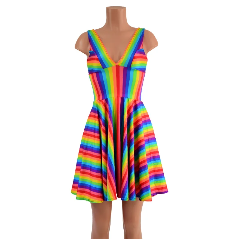 women's peplum dresses -Rainbow Skater Dress with Starlette Neckline