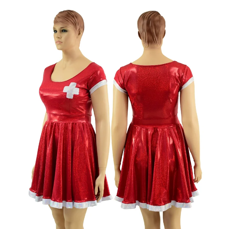 women's romantic dresses -Red and White Nurse Skater Dress