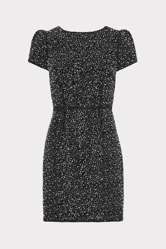 ladies' fitted dresses -Rowen Beaded Tweed Dress