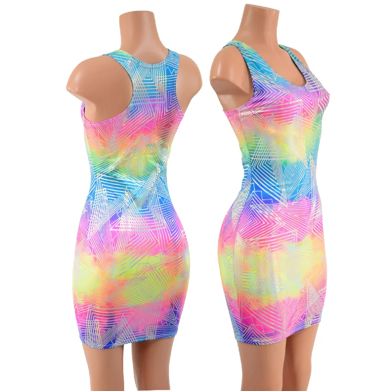 women's button-up dresses -Spectrum Holographic Racerback Tank Dress