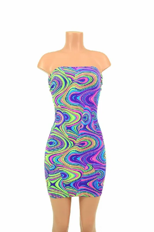 stylish work dresses for women -Strapless Glow Worm Print Dress