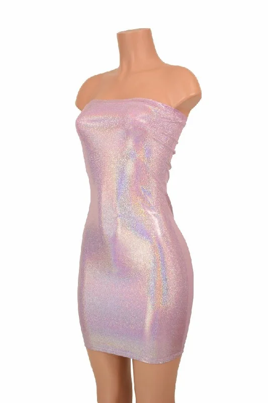 women's printed dresses -Strapless Lilac Holo Tube Dress