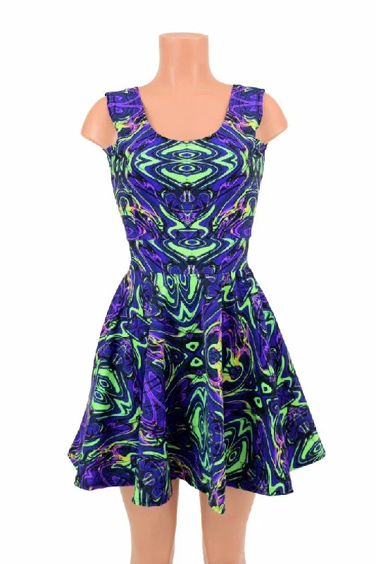 women's corset dresses -UV Glow Neon Melt Tank Skater Dress