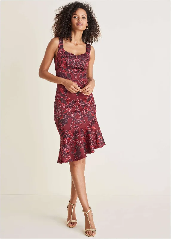 women's textured dresses -Ruffle Trim Detail Dress - Nouveau Tapestry