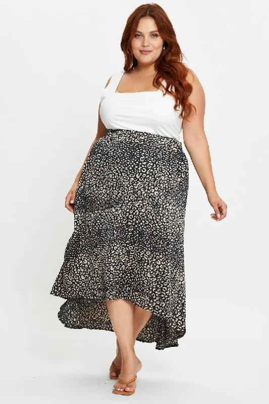 women's ruffled skirts -ladies' retro-style skirts -Animal Print Midi Satin Skirt