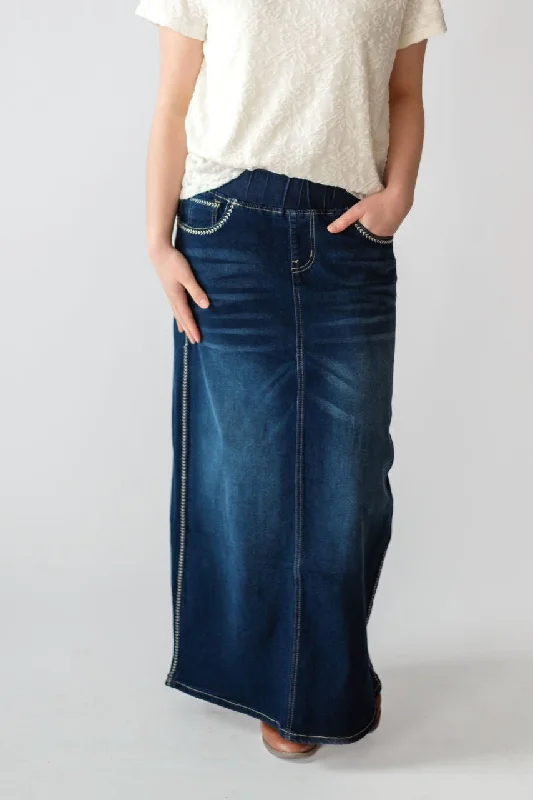 classic skirts for women -ladies' tapered trousers -Arabella Maxi Denim Skirt in Dark Wash