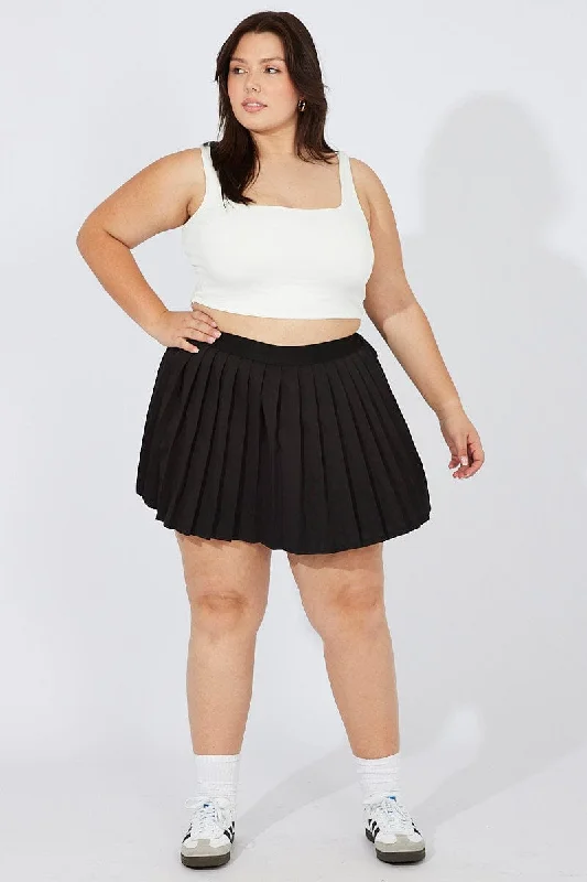 women's maxi skirts -ladies' scalloped hem shorts -Black Pleat Tennis Skirt Shorts Underneath