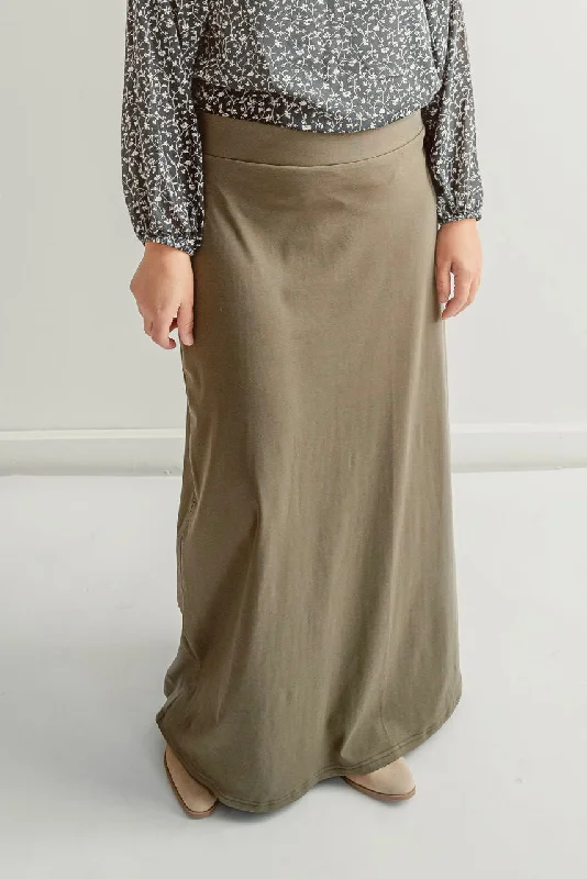 ladies' pleated midi skirts -women's mermaid skirts -Camille Maxi Knit Skirt in Dusty Olive