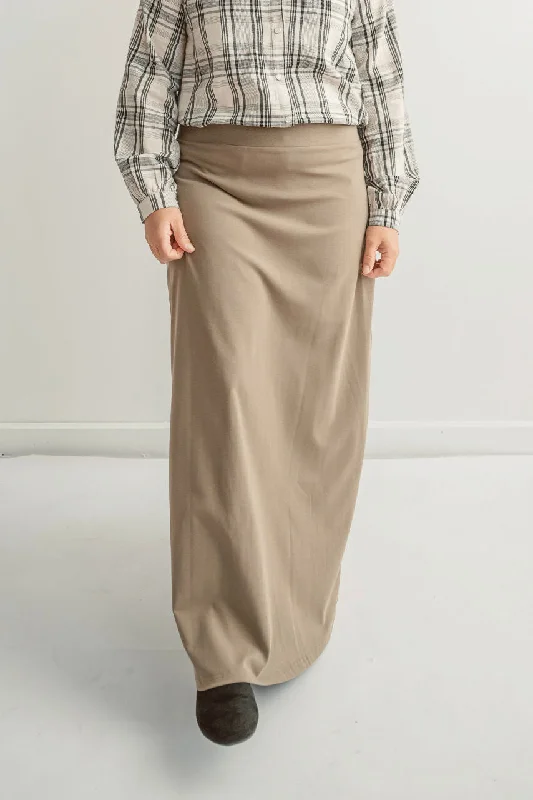 casual summer skirts for women -women's button-up skirts -Camille Maxi Knit Skirt in Taupe