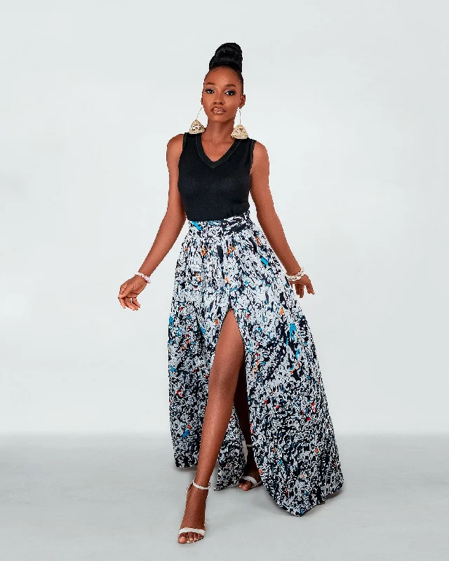 women's vintage-style skirts -women's corduroy pants -Carol Ankara Maxi Skirt | Black and White African Print