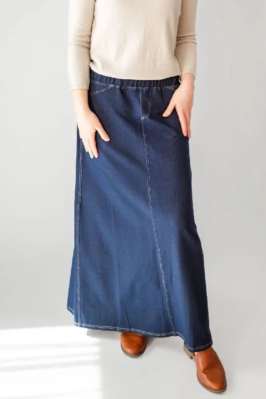 ladies' crinkled skirts -ladies' formal wide-leg trousers -Caroline Knit Maxi Skirt in Navy