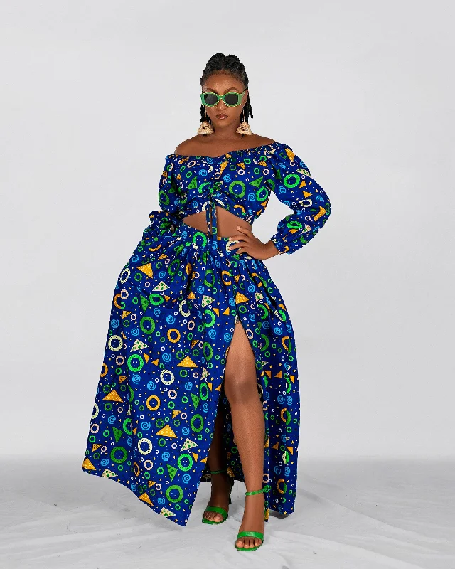 women's wrap skirts -women's ankle-length trousers -Chichi Ankara Maxi Skirt |  Blue and Green African Print