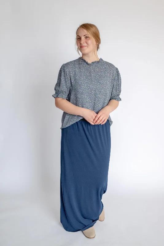 women's contrast hem skirts -women's mermaid skirts -Claire Maxi Skirt in Navy