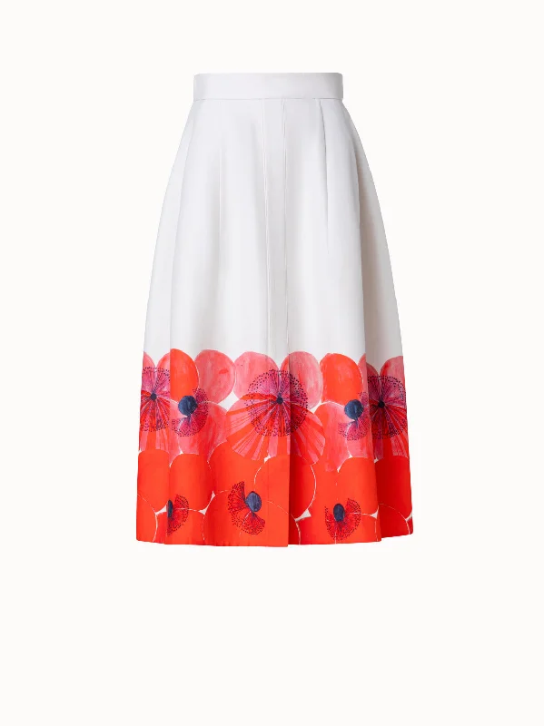 trendy midi skirts for women -ladies' culottes -Cotton Silk Double-Face A-line Skirt with Poppy Print