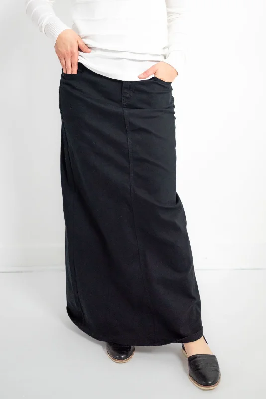 women's satin slip skirts -ladies' elastic waist pants -Elizabeth Maxi Skirt in Black Denim